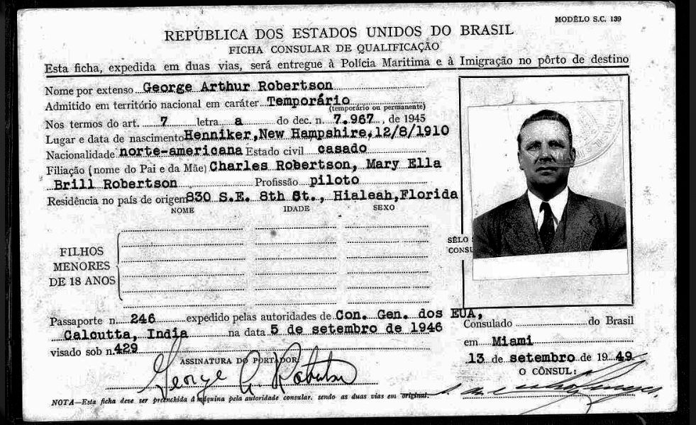 ata george robertson brazil entry cert 1949